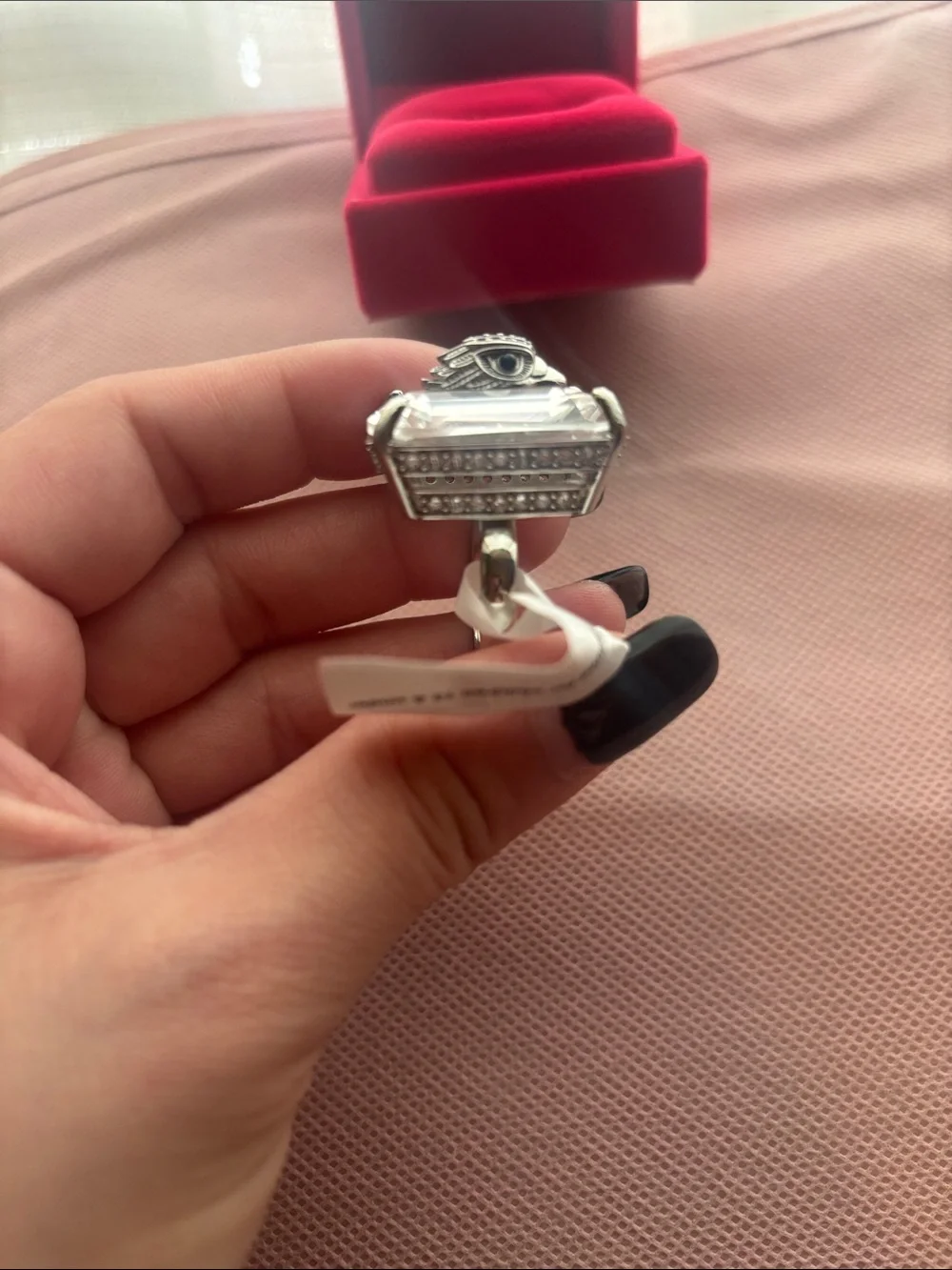 Kurt Geiger Clear Crystal Statement Ring with Silver Eagle Detail